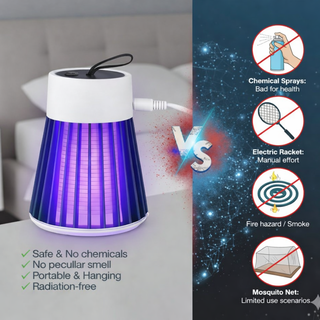 Mosquito Killer Lamp USB Powered | LED UV Electric Bug Zapper | Eco-Friendly Chemical-Free Insect Trap | Silent UV Insect Trap for Home, Bedroom & Kitchen | Safe for Kids & Pets