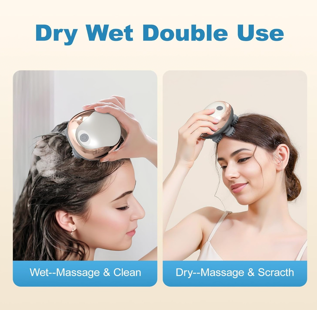 Electric Head & Scalp Massager with Red Light Therapy | 4 Heads, 96 Kneading Points, 3-Speed Hair Growth & Deep Relaxation