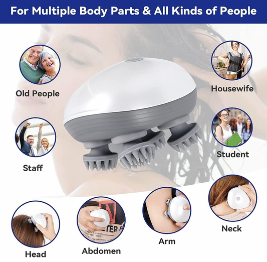 Electric Head & Scalp Massager with Red Light Therapy | 4 Heads, 96 Kneading Points, 3-Speed Hair Growth & Deep Relaxation